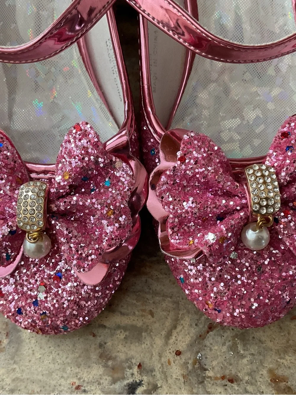 Girls' Pink Glitter Bow Mary Jane Kids Shoes size 2